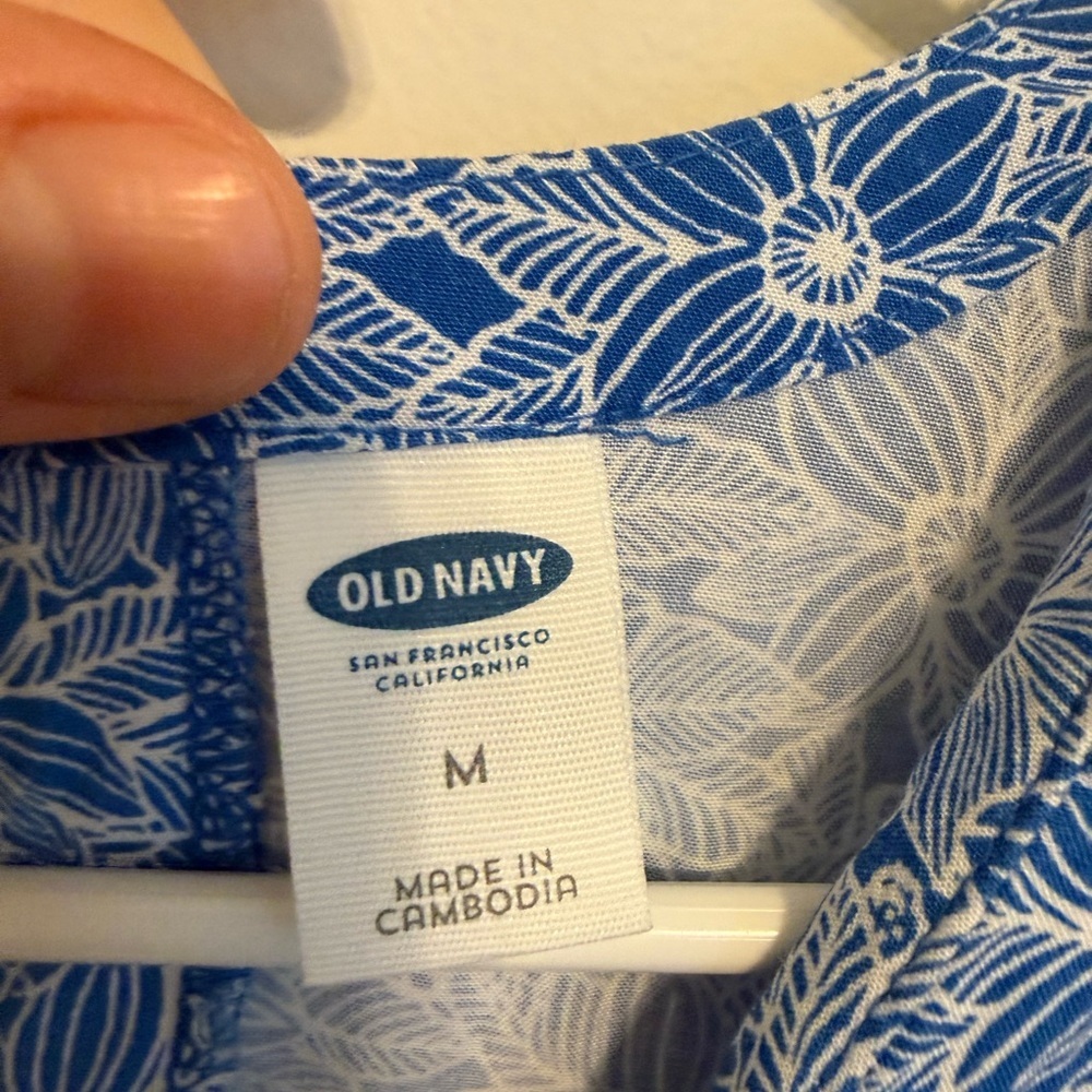 2/$15 Old Navy Blue Floral Sleeveless Keyhole Back Mini Dress | Size M - Picture 5 of 7